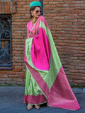Beautiful Light Green Zari Weaving Silk Traditional Saree With Blouse - Zeel Clothing