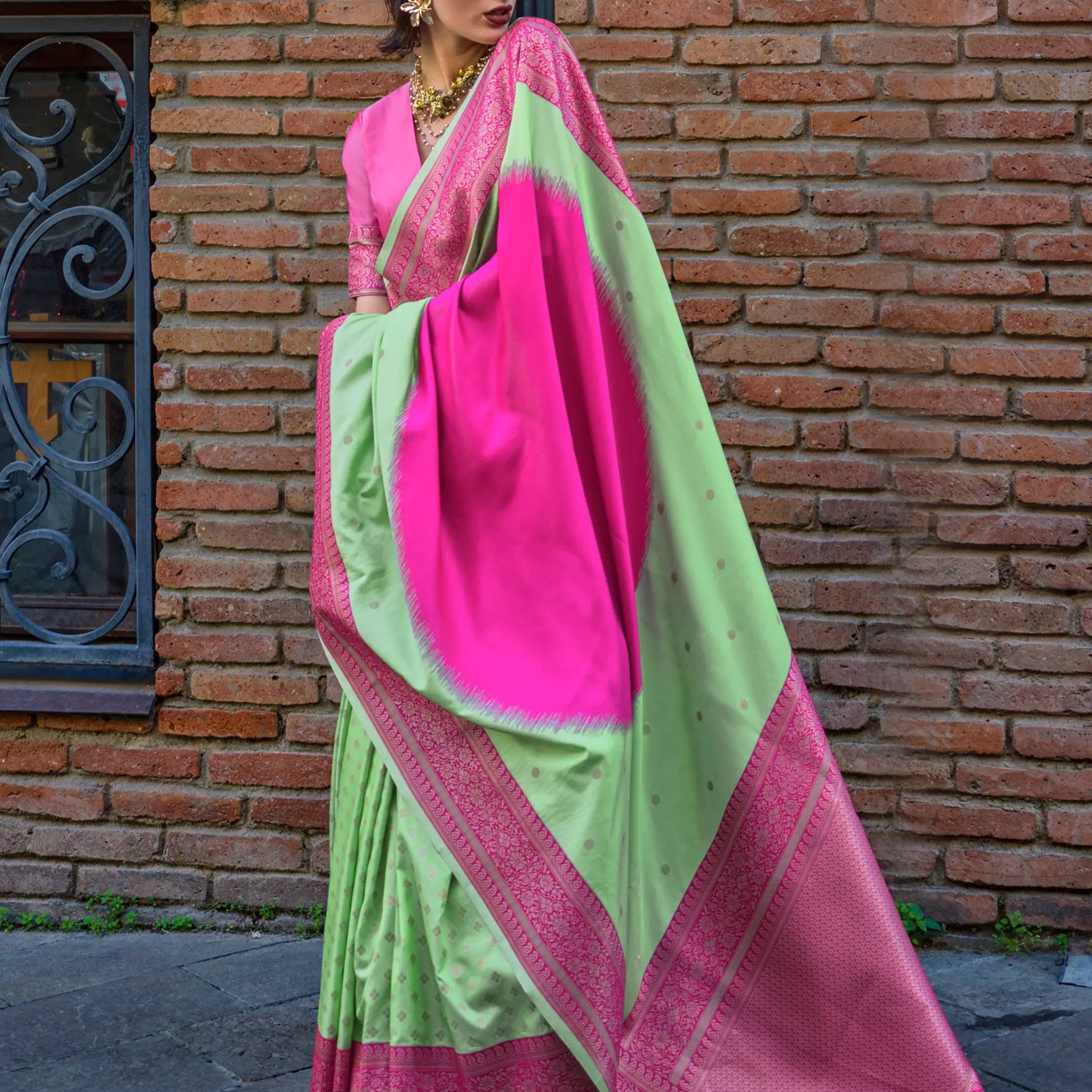 Beautiful Light Green Zari Weaving Silk Traditional Saree With Blouse - Zeel Clothing