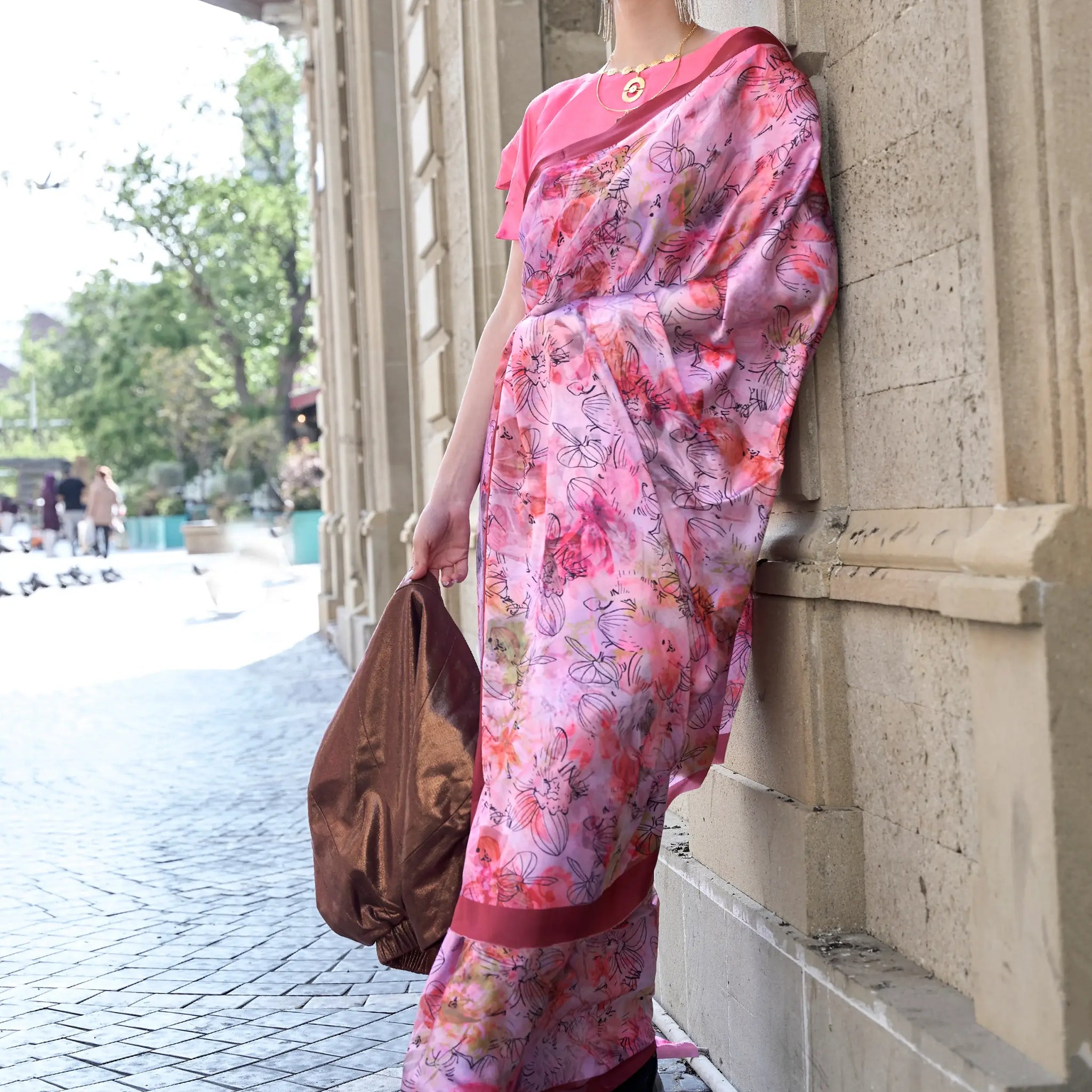 Beautiful Light Purple Digital Printed Satin Saree With Blouse - Zeel Clothing
