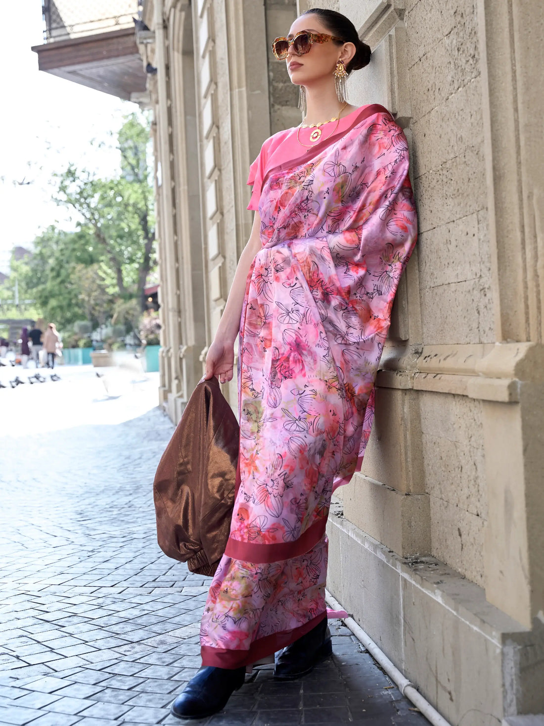 Beautiful Light Purple Digital Printed Satin Saree With Blouse - Zeel Clothing