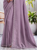 Beautiful Light Purple Embroidered Silk Designer Saree With Blouse