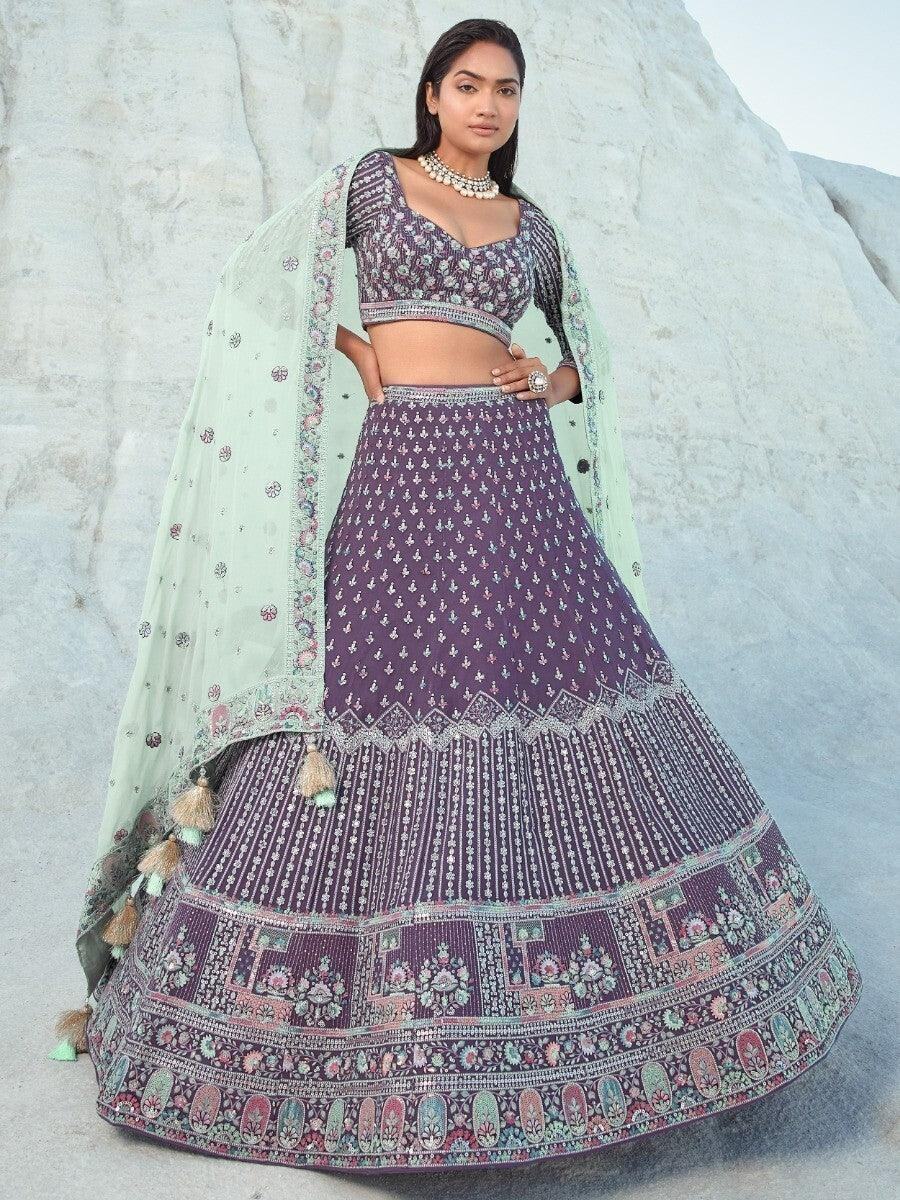 Beautiful Light Purple Sequins Georgette Lehenga Choli With Dupatta - Zeel Clothing