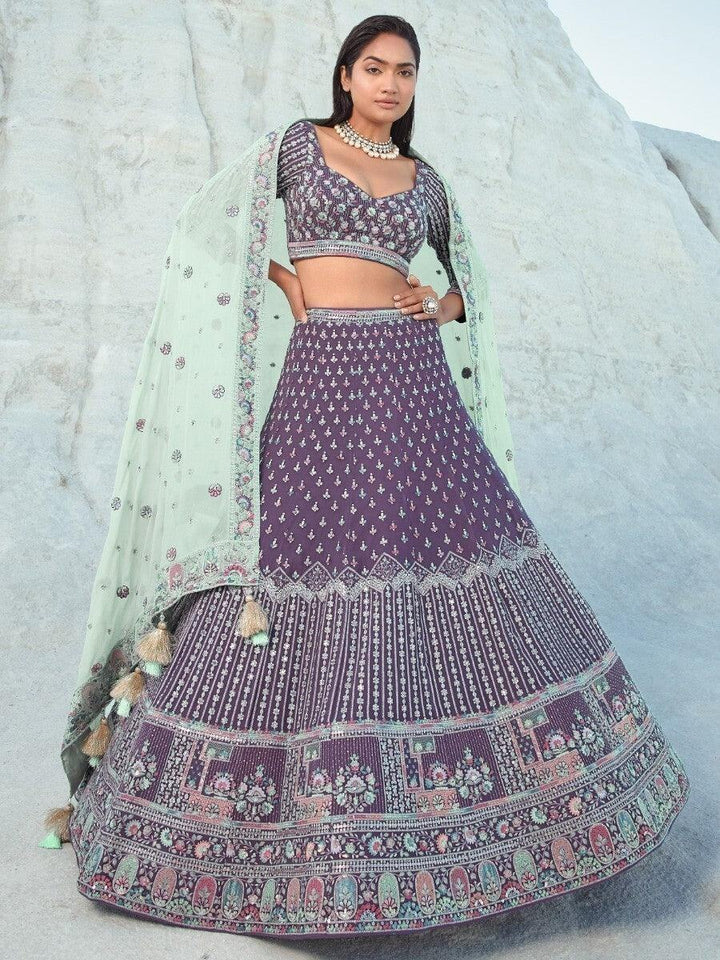 Beautiful Light Purple Sequins Georgette Lehenga Choli With Dupatta - Zeel Clothing