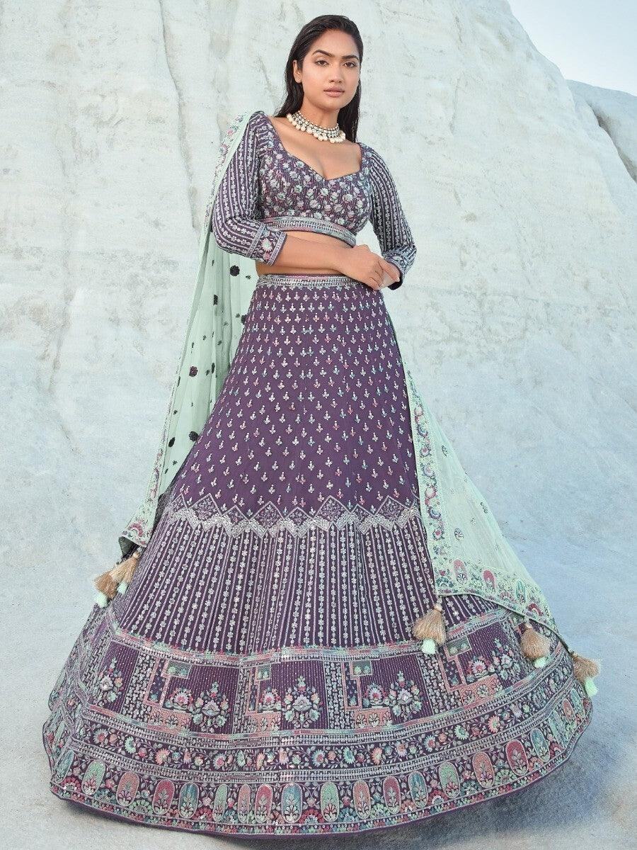 Beautiful Light Purple Sequins Georgette Lehenga Choli With Dupatta - Zeel Clothing