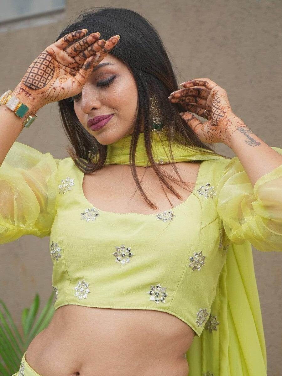 Beautiful Lime Green Sequins Georgette Sangeet Wear Lehenga Choli - Zeel Clothing