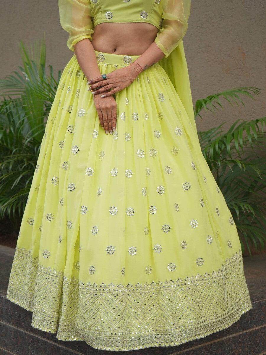 Beautiful Lime Green Sequins Georgette Sangeet Wear Lehenga Choli - Zeel Clothing