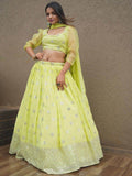 Beautiful Lime Green Sequins Georgette Sangeet Wear Lehenga Choli - Zeel Clothing
