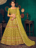 Beautiful Lime Green Thread Work Georgette Lehenga Choli With Dupatta - Zeel Clothing