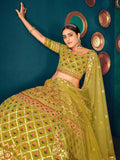 Beautiful Lime Green Thread Work Georgette Lehenga Choli With Dupatta - Zeel Clothing