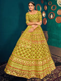 Beautiful Lime Green Thread Work Georgette Lehenga Choli With Dupatta - Zeel Clothing