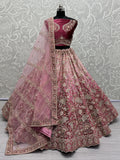 Beautiful Magenta Embroidered Velvet Bridesmaid Lehenga Choli - Zeel Clothing