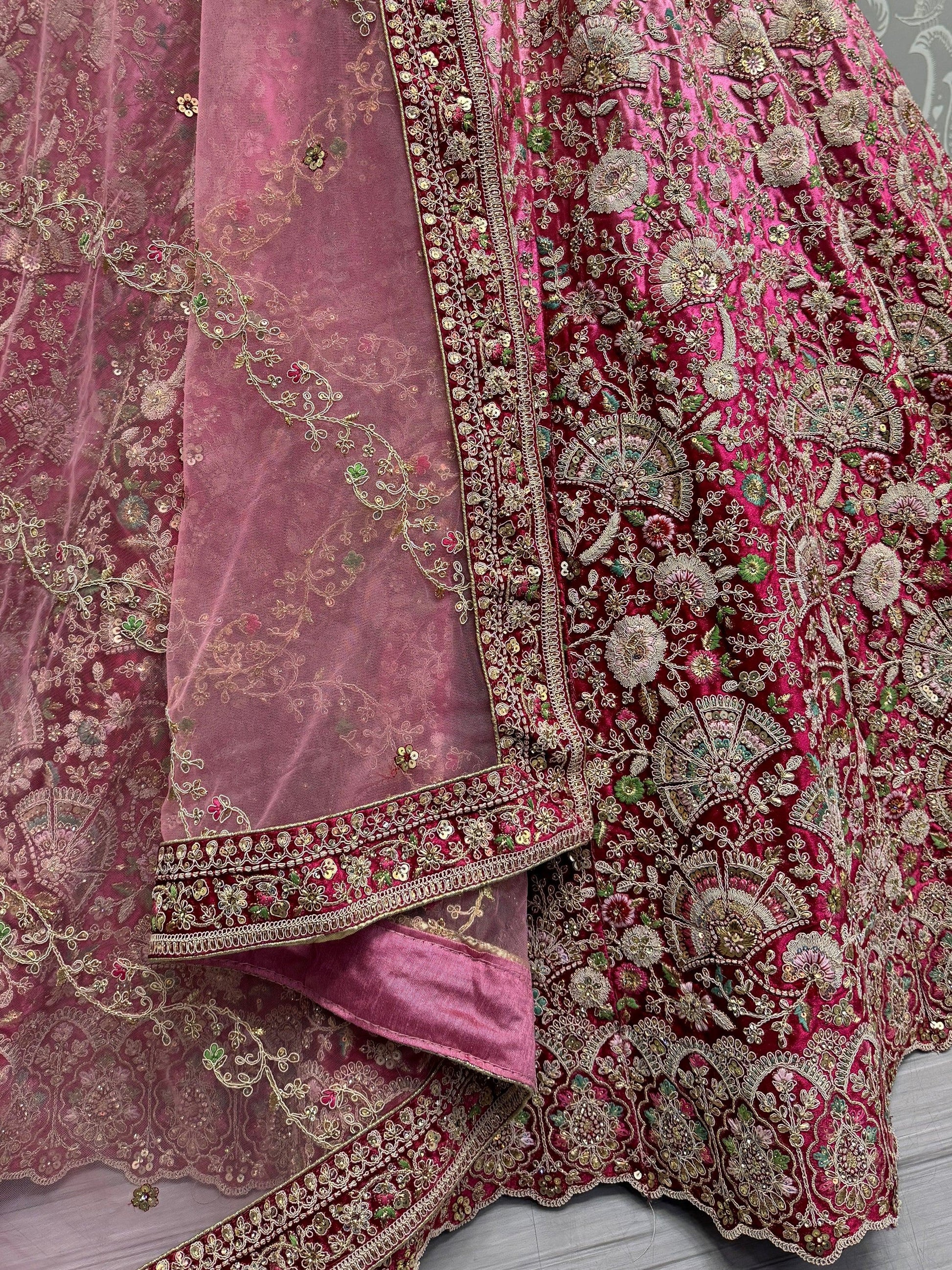 Beautiful Magenta Embroidered Velvet Bridesmaid Lehenga Choli - Zeel Clothing