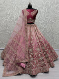 Beautiful Magenta Embroidered Velvet Bridesmaid Lehenga Choli - Zeel Clothing