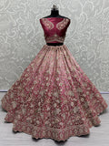 Beautiful Magenta Embroidered Velvet Bridesmaid Lehenga Choli - Zeel Clothing