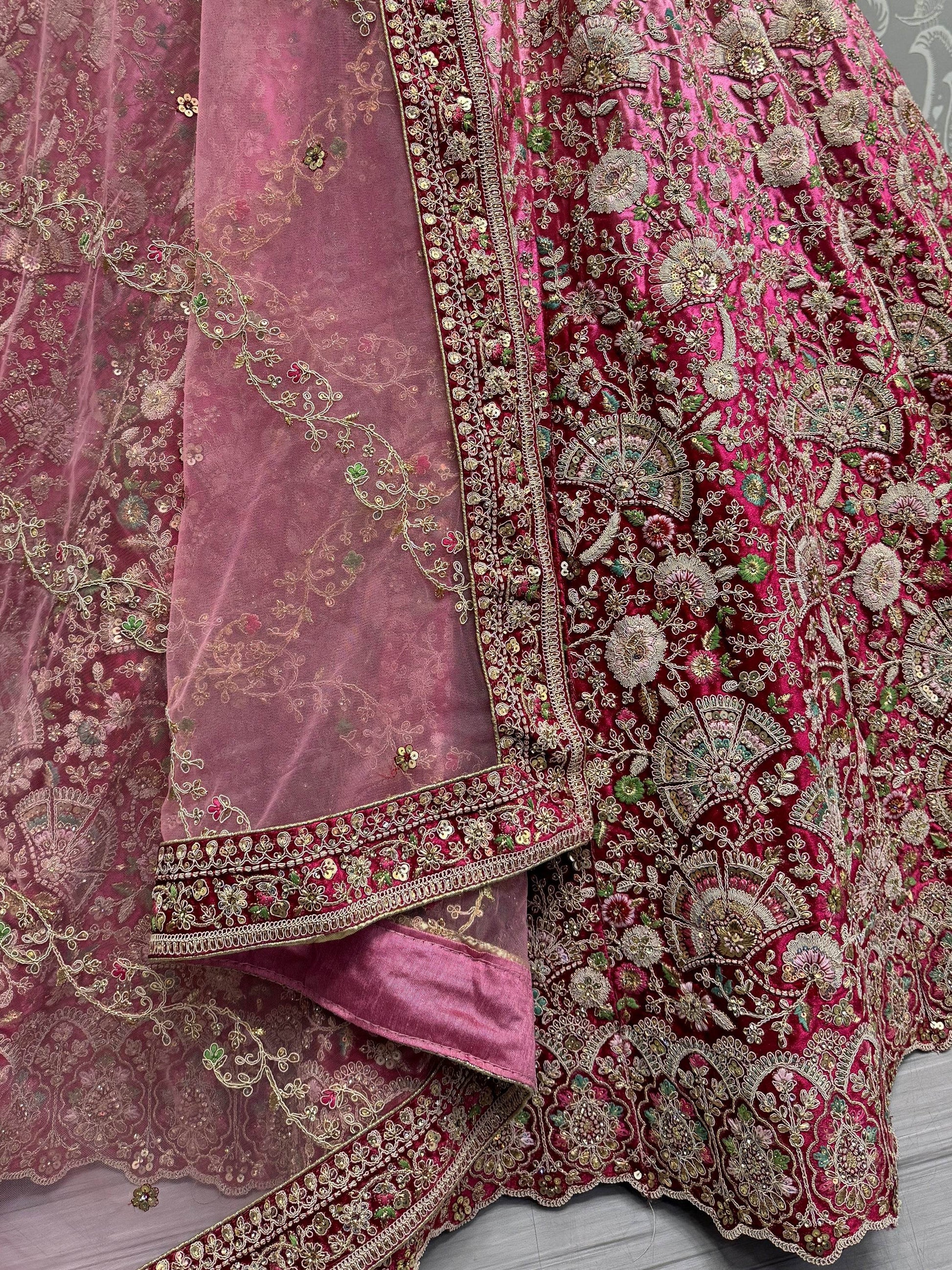 Beautiful Magenta Embroidered Velvet Bridesmaid Lehenga Choli - Zeel Clothing