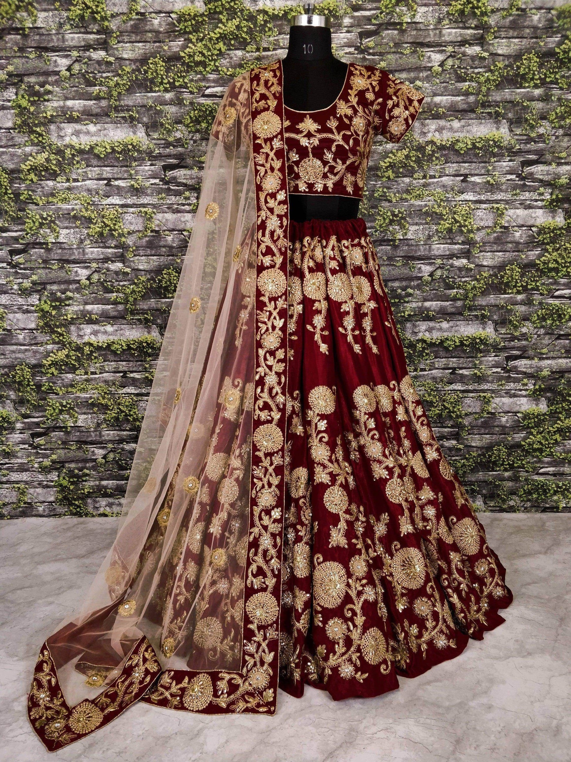 Beautiful Maroon Colored Party wear Designer Embroidered Velvet Lehenga Choli - Zeel Clothing