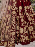 Beautiful Maroon Colored Party wear Designer Embroidered Velvet Lehenga Choli - Zeel Clothing