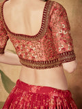 Beautiful Maroon Floral Printed Organza Wedding Lehenga Choli - Zeel Clothing