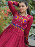 Beautiful Maroon Kutchi Work Rayon Navratri Special Gown - Zeel Clothing