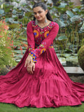 Beautiful Maroon Kutchi Work Rayon Navratri Special Gown - Zeel Clothing