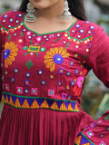 Beautiful Maroon Kutchi Work Rayon Navratri Special Gown - Zeel Clothing