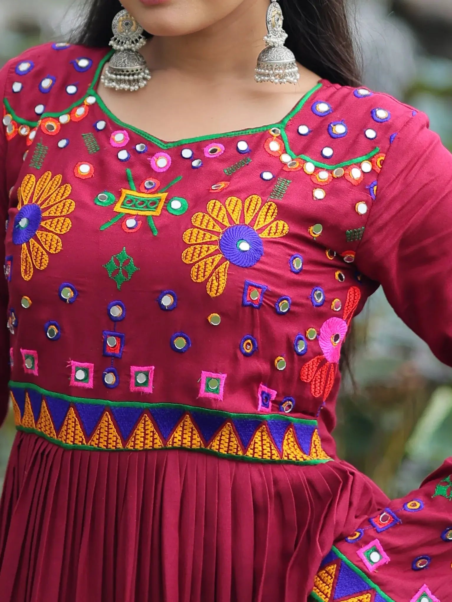 Beautiful Maroon Kutchi Work Rayon Navratri Special Gown - Zeel Clothing