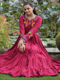 Beautiful Maroon Kutchi Work Rayon Navratri Special Gown - Zeel Clothing