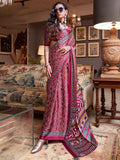 Beautiful Maroon Patola Printed Satin Festival Wear Saree With Blouse - Zeel Clothing