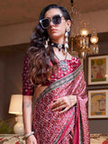 Beautiful Maroon Patola Printed Satin Festival Wear Saree With Blouse - Zeel Clothing