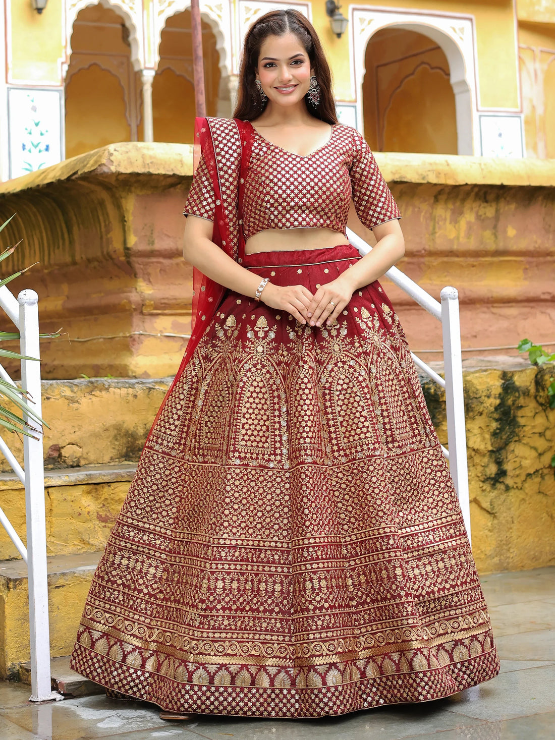 Beautiful Maroon Sequins Raw Silk Bridal Lehenga Choli With Dupatta - Zeel Clothing