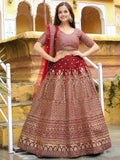 Beautiful Maroon Sequins Raw Silk Bridal Lehenga Choli With Dupatta - Zeel Clothing