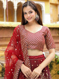 Beautiful Maroon Sequins Raw Silk Bridal Lehenga Choli With Dupatta - Zeel Clothing
