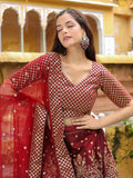 Beautiful Maroon Sequins Raw Silk Bridal Lehenga Choli With Dupatta - Zeel Clothing