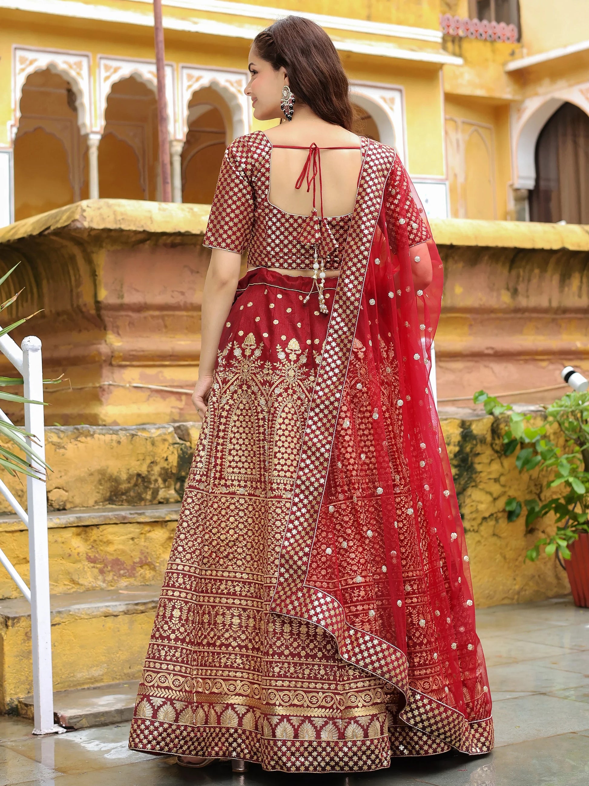 Beautiful Maroon Sequins Raw Silk Bridal Lehenga Choli With Dupatta - Zeel Clothing