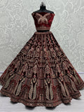 Beautiful Maroon Velvet Bridal Lehenga Choli With Double Dupatta - Zeel Clothing