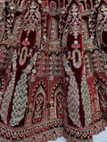 Beautiful Maroon Velvet Bridal Lehenga Choli With Double Dupatta - Zeel Clothing