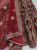 Beautiful Maroon Velvet Bridal Lehenga Choli With Double Dupatta - Zeel Clothing