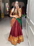 Beautiful Maroon Zari Cotton Half Saree Lehenga With Belt - Zeel Clothing