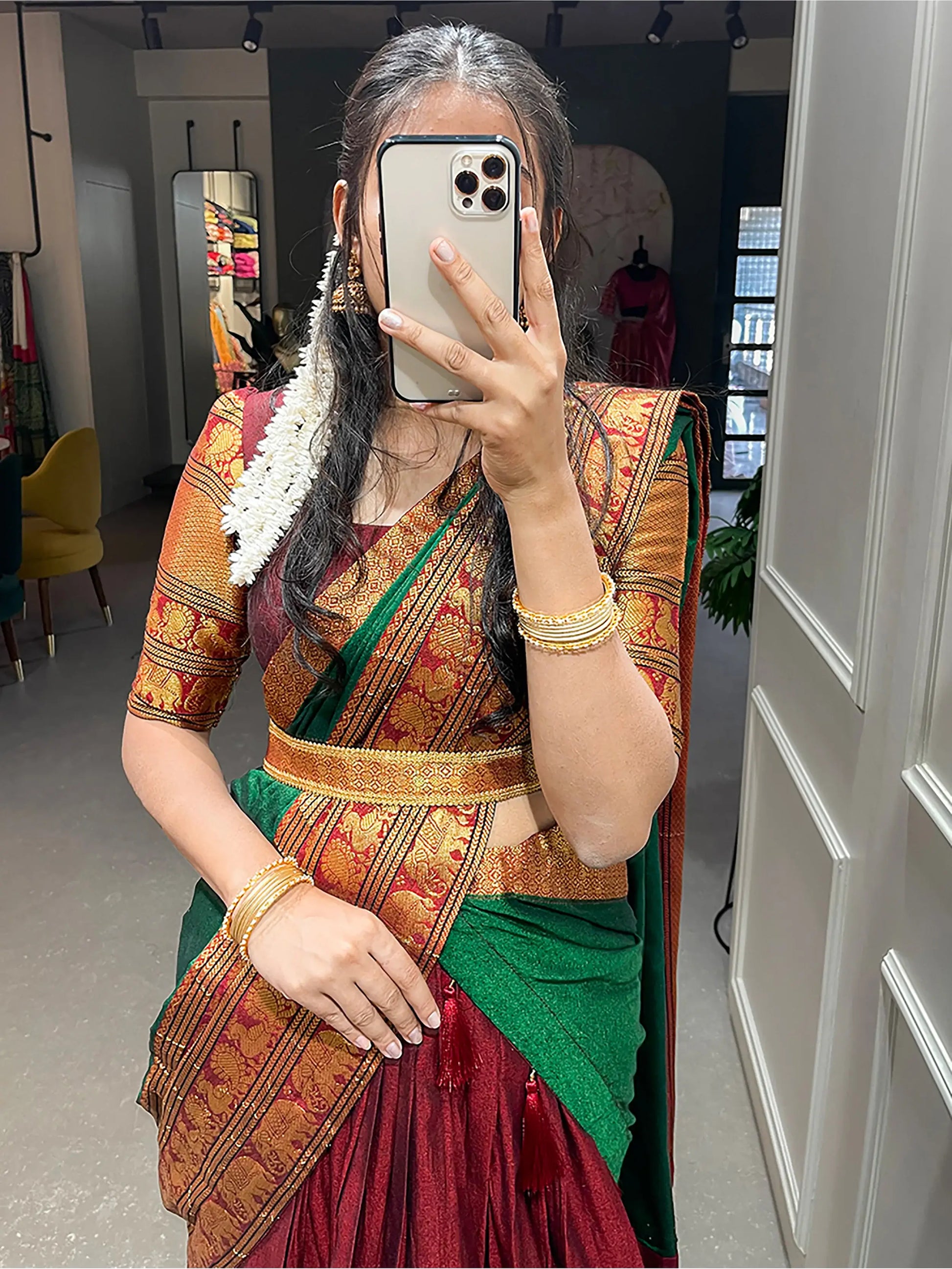 Beautiful Maroon Zari Cotton Half Saree Lehenga With Belt - Zeel Clothing