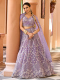 Beautiful Mauve Net Thread Work Reception Wear Lehenga Choli With Dupatta