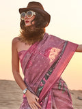 Beautiful Mauve Printed Linen Event Wear Saree With Blouse - Zeel Clothing