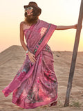 Beautiful Mauve Printed Linen Event Wear Saree With Blouse - Zeel Clothing
