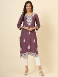 Beautiful Mauve Thread Embroidery Rayon Casual Wear Kurti - Zeel Clothing