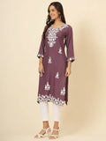 Beautiful Mauve Thread Embroidery Rayon Casual Wear Kurti - Zeel Clothing