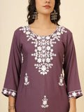 Beautiful Mauve Thread Embroidery Rayon Casual Wear Kurti - Zeel Clothing
