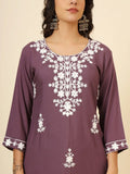Beautiful Mauve Thread Embroidery Rayon Casual Wear Kurti - Zeel Clothing