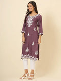 Beautiful Mauve Thread Embroidery Rayon Casual Wear Kurti - Zeel Clothing