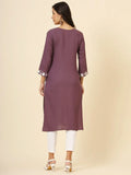 Beautiful Mauve Thread Embroidery Rayon Casual Wear Kurti - Zeel Clothing