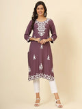 Beautiful Mauve Thread Embroidery Rayon Casual Wear Kurti - Zeel Clothing