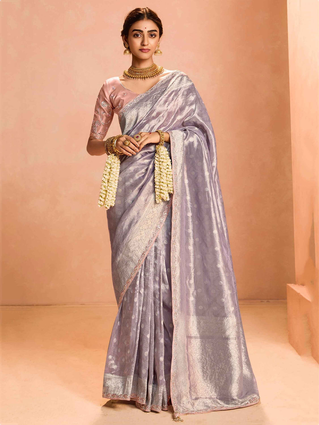 Beautiful Mauve Zari Weaving Silk Event Wear Saree With Blouse - Zeel Clothing